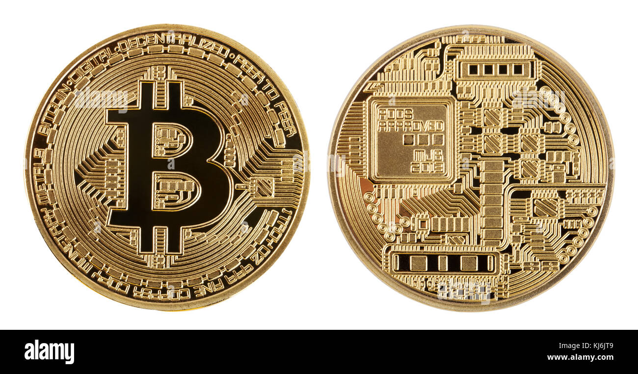 Face And Back Of The Crypto Currency Golden Bitcoin Isolated On - 